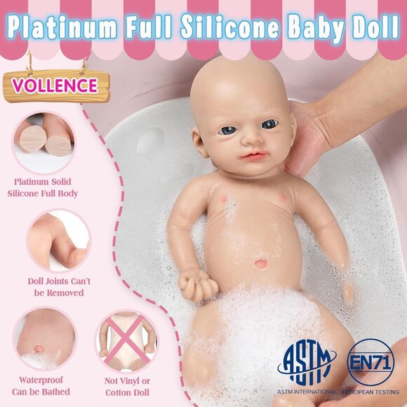 🆕14 inch Full Body Platinum Silicone Bald Baby Dolls Girl With Feeding kit - Picture 7 of 9